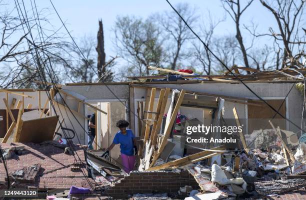 View of damage after a tornado tore through the US state of Mississippi, United States on March 25, 2023. At least 25 people have been killed and...