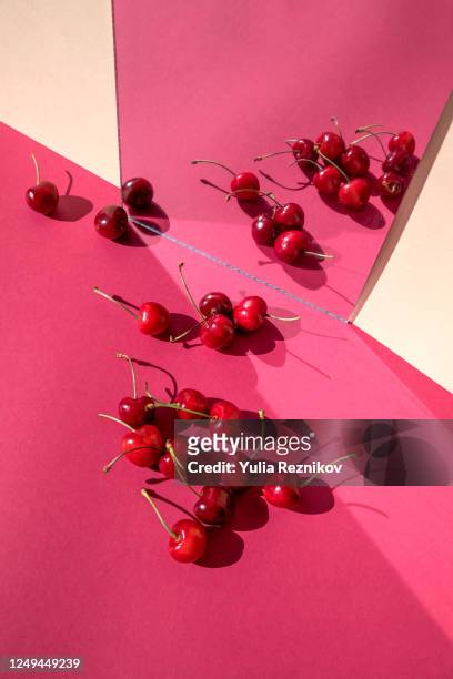 Cherries on the pink background