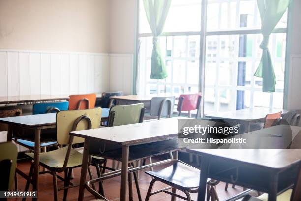 view of an empty classroom at a rural school - non urban scene stock pictures, royalty-free photos & images