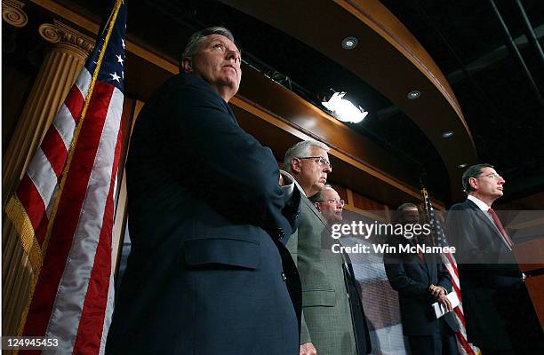 Sen Lindsay Graham joins fellow U.S Senate Republicans Sen. Mike Enzi , Sen. Lamar Alexander , Sen. John Thune and Sen. John Barrasso during a press...