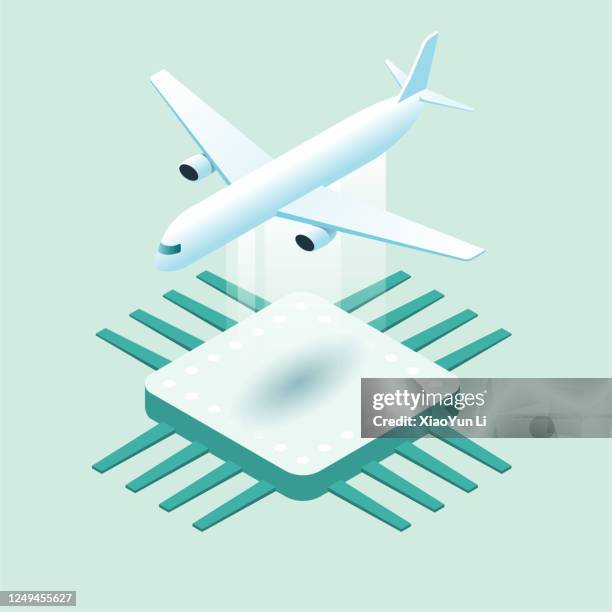 illustrations, cliparts, dessins animés et icônes de vector tiré avion de ligne et processeur informatique. - automotive semiconductor