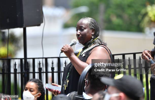 Georgia Representative Sandra Scott speaks onstage during the Justice For Kendrick Johnson Rally at the Georgia State Capitol on June 13, 2020 in...