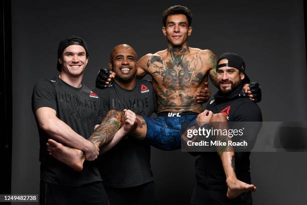 Andre Fili poses for a post fight portrait backstage during the UFC Fight Night event at UFC APEX on June 13, 2020 in Las Vegas, Nevada.