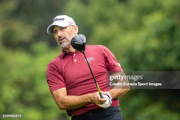 Michael Hendry of New Zealand tees off during the rest of third round of the World City Championship at Hong Kong Golf Club on March 26, 2023 in Hong...