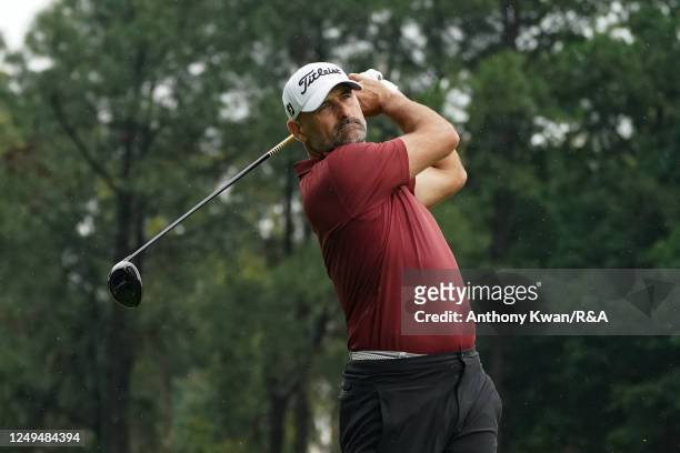 Michael Hendry of New Zealand hits a tee shot during The Open Qualifying Series, part of the World City Championship at The Hong Kong Golf Club on...
