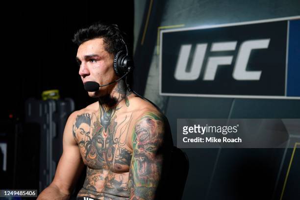 Andre Fili is interviewed backstage during the UFC Fight Night event at UFC APEX on June 13, 2020 in Las Vegas, Nevada.