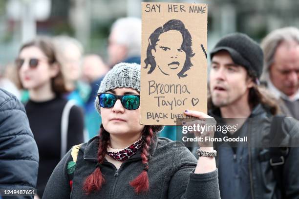 Thousands gather in Aotea Square to march in support of the Black Lives Matter movement on June 14, 2020 in Auckland, New Zealand. The event in...
