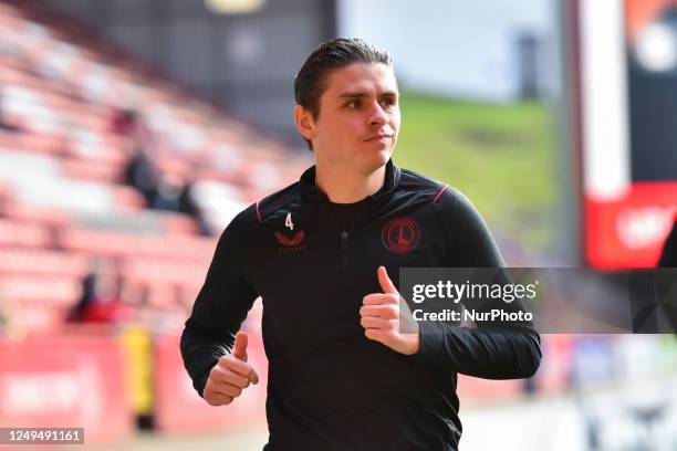 George Dobson of Charlton warming up before the Sky Bet League 1 match between Charlton Athletic and Wycombe Wanderers at The Valley, London on...