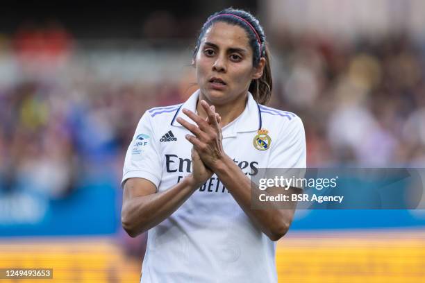 Kenti Robles of Real Madrid during the Liga F match between FC Barcelona and Real Madrid at the Estadi Johan Cruyff on March 25, 2023 in Sant Joan...