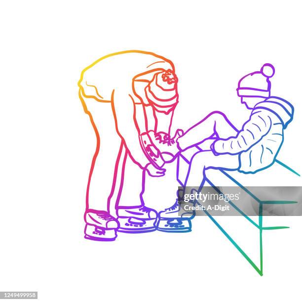 putting skates on rainbow - boy getting dressed stock illustrations
