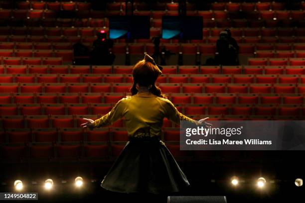 Emma Watkins of The Wiggles performs on stage during a live-streaming event at the Sydney Opera House on June 13, 2020 in Sydney, Australia. The...
