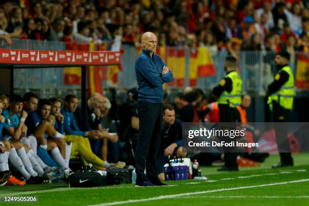 Head coach Stale Solbakken of Norway looks on prior to the UEFA EURO 2024 qualifying round group A match between Spain and Norway at La Rosaleda...