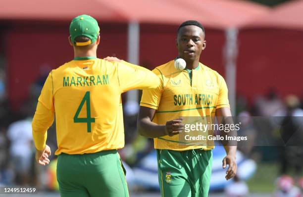 Kagiso Rabada of South Africa during the 2nd KFC T20 International match between South Africa and West Indies at SuperSport Park on March 26, 2023 in...