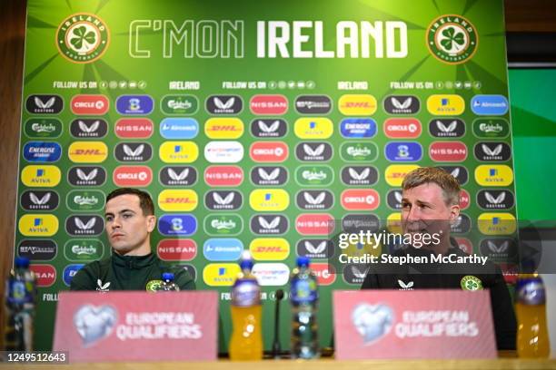 Dublin , Ireland - 26 March 2023; Manager Stephen Kenny and Josh Cullen during a Republic of Ireland press conference at FAI Headquarters in...