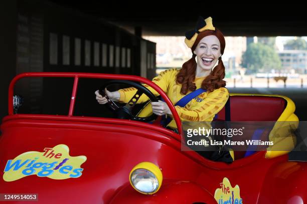 Emma Watkins of The Wiggles drives the big red car during filming at the Sydney Opera House on June 13, 2020 in Sydney, Australia. The Sydney Opera...