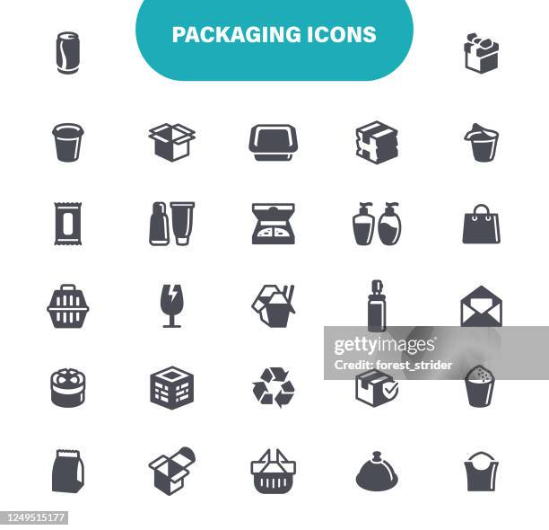 ilustraciones, imágenes clip art, dibujos animados e iconos de stock de iconos de embalaje. establecer icono como caja - contenedor, cartón, contenedor de carga, cartón, ilustración - polietileno