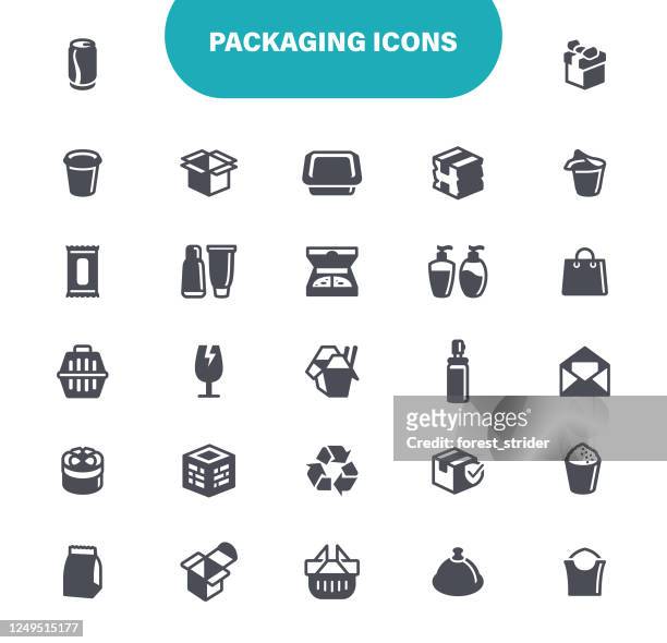 packaging icons. set contain icon as box - container, cardboard, cargo container, carton, illustration - styrofoam container stock illustrations