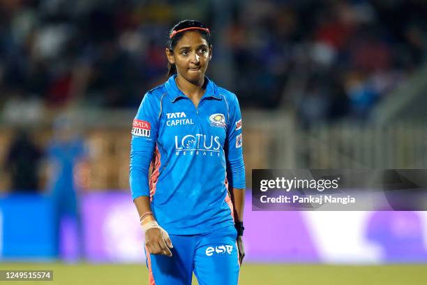 Harmanpreet Kaur of Mumbai Indians looks on during the Women's Premier League final match between Delhi Capitals and Mumbai Indians at Brabourne...