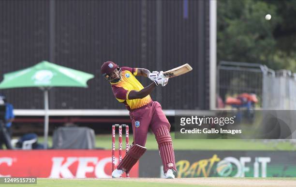 Romario Shepherd of the West Indies during the 2nd KFC T20 International match between South Africa and West Indies at SuperSport Park on March 26,...