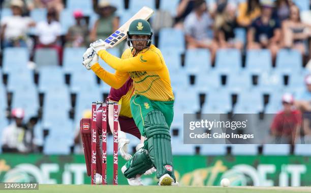 Quinton de Kock batting during the 2nd KFC T20 International match between South Africa and West Indies at SuperSport Park on March 26, 2023 in...