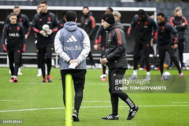 Belgian national soccer team Red Devils' head coach Domenico Tedesco leads a training session, two days before their international friendly football...