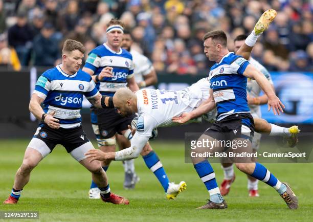 Exeter Chiefs' Olly Woodburn in action during the Gallagher Premiership Rugby match between Bath Rugby and Exeter Chiefs at Recreation Ground on...