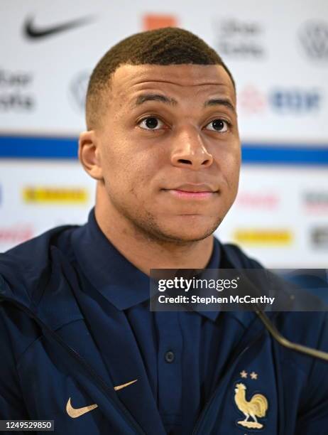 Dublin , Ireland - 26 March 2023; Kylian Mbappé during a France press conference at Aviva Stadium in Dublin.