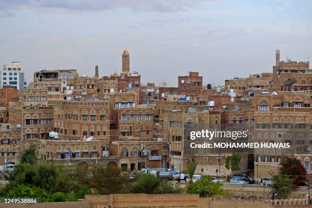 This picture shows a view of Sanaa's old city with its UNESCO-listed buildings on March 26, 2023.