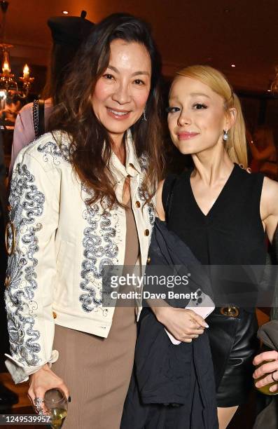 Michelle Yeoh and Ariana Grande attend Michelle Yeoh's Oscar celebrations hosted by Yeoh's manager David Unger and the Mandarin Oriental Hyde Park,...