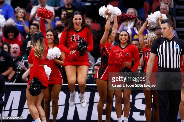 San Diego State Aztecs dance team reacts after the score during the Creighton Bluejays versus the San Diego State Aztecs in the Elite 8 Round of the...