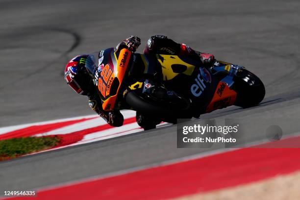 Sam Lowes of UK and ELF Marc VDS Racing Team during the race of the Grande Premio TISSOT de Portugal at Autodromo do Algarve on March 26, 2023 in...