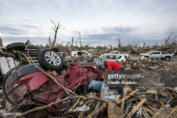 View of the destruction in Rolling Fork after deadly tornadoes and severe storms tore through the US state of Mississippi, United States on March 26,...