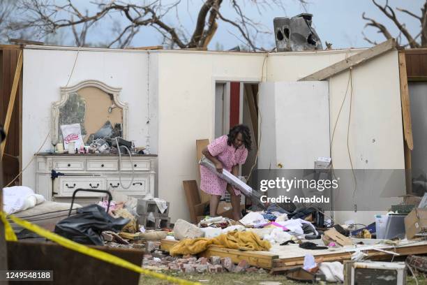 View of the destruction in Rolling Fork after deadly tornadoes and severe storms tore through the US state of Mississippi, United States on March 26,...