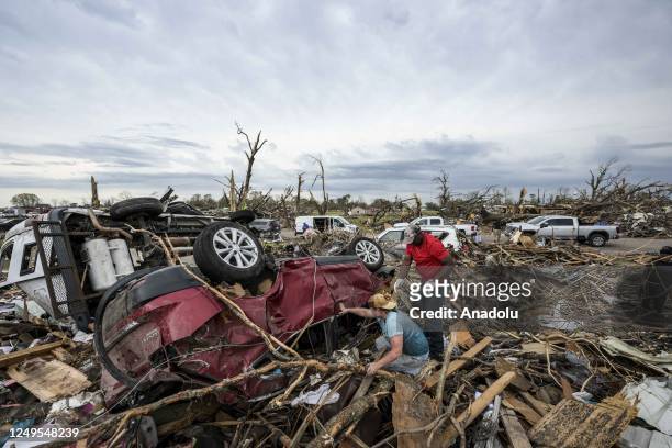 View of the destruction in Rolling Fork after deadly tornadoes and severe storms tore through the US state of Mississippi, United States on March 26,...