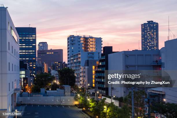 tokyo skyline of downtown at night. - tokyo skyline sunset stock pictures, royalty-free photos & images