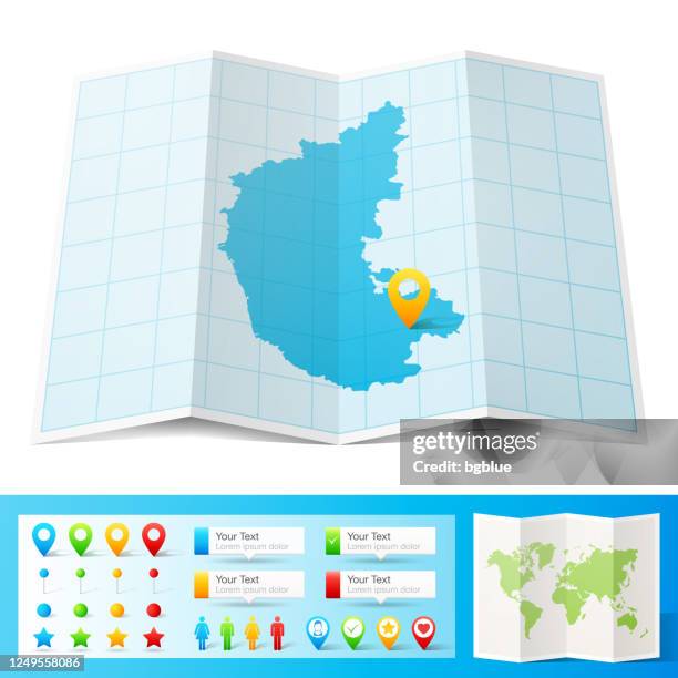 karnataka map with location pins isolated on white background - bangalore of stock illustrations