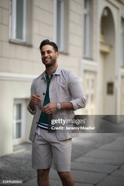 Karim Guenes wearing Asos shirt, Diesel pants and Wrangler jacket on June 10, 2020 in Berlin, Germany.