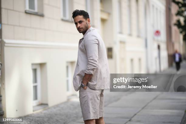 Karim Guenes wearing Asos shirt, Diesel pants and Wrangler jacket on June 10, 2020 in Berlin, Germany.