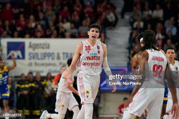 The power of Caruso during the Italian Basketball Serie A Championship Openjobmetis Varese vs Tezenis Verona on March 26, 2023 at the Enerxenia Arena...