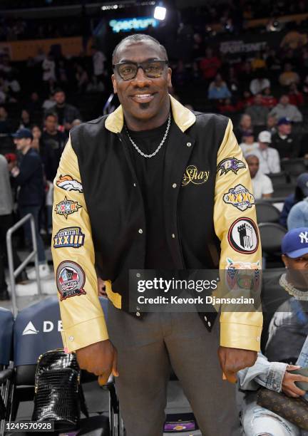 Shannon Sharpe attends a basketball game between the Los Angeles Lakers and the Chicago Bulls at Crypto.com Arena at Crypto.com Arena on March 26,...