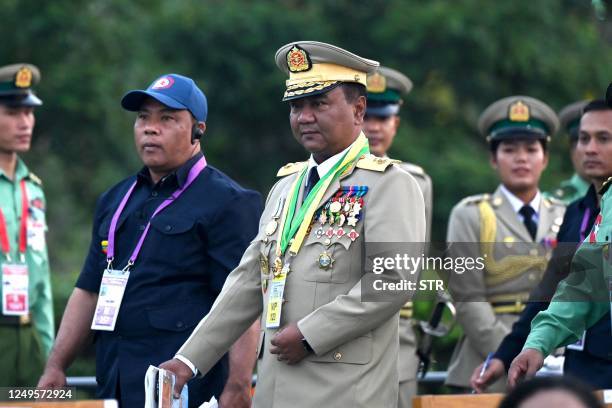 Myanmar military spokesman Brigadier General Zaw Min Tun attends a ceremony to mark the country's 78th Armed Forces Day in Naypyidaw on March 27,...