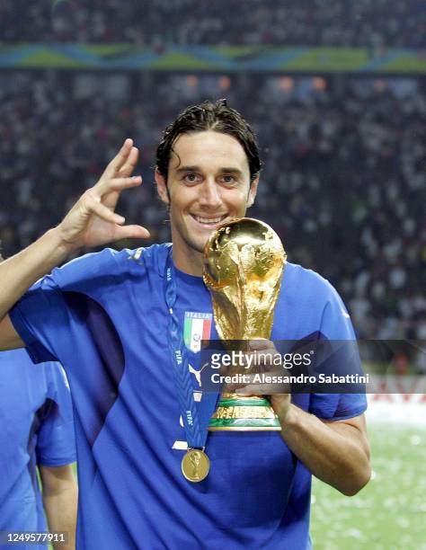 Luca Toni of Italy celebrates after the World Cup 2006 final football game Italy vs France, 09 July 2006 at Berlin stadium. Italy won the 2006...