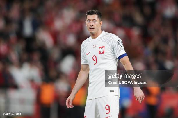 Robert Lewandowski of Poland looks on during the European Championship 2024-Qualifying round Match between Czech Republic and Poland at Fortuna...