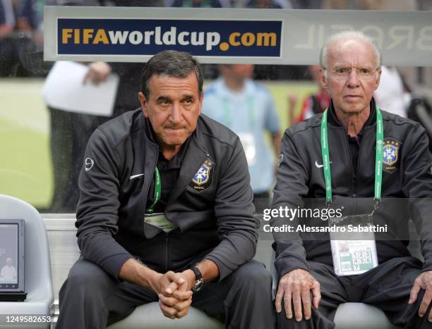 Carlos Alberto Parreira head coach and Mario Jorge Lobo Zagalo of Brazil during the FIFA World Cup Germany 2006.