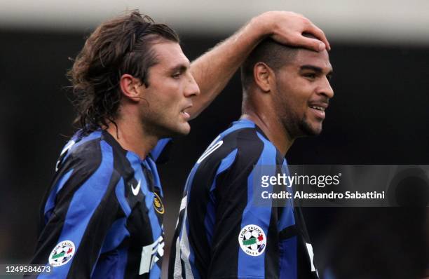 Christian Vieri FC Internazionale embraces Adriano Leite Ribeiro of FC Internazionale during the Serie A 2004-5, Italy.