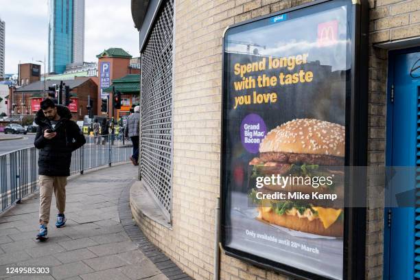 McDonalds double Big Mac beef burger advertising poster on 2nd March 2023 in Birmingham, United Kingdom.