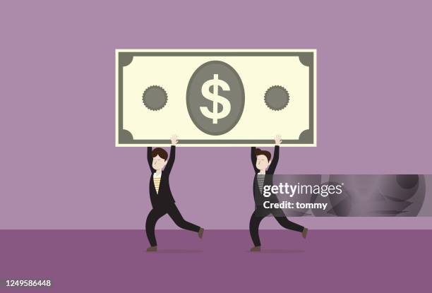 business people run with us dollar banknotes - stimulus check stock illustrations