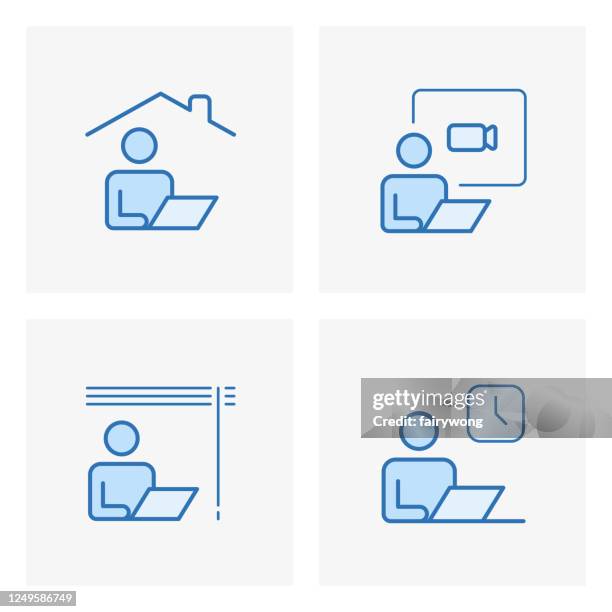 work from home line icons,stay at home icons - home-office-icons stock illustrations