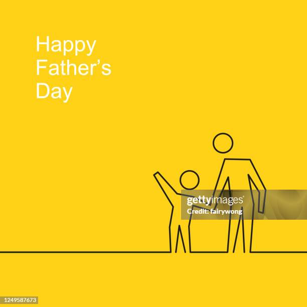 stockillustraties, clipart, cartoons en iconen met gelukkige dag van de vader - zoon die de hand van de vader met in lijnkunststijl houdt - fathersday