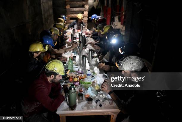 Miners break fast at mine site, one of Turkiye's major lignite coal production centers, during the holy month of Ramadan in Soma district of Manisa,...